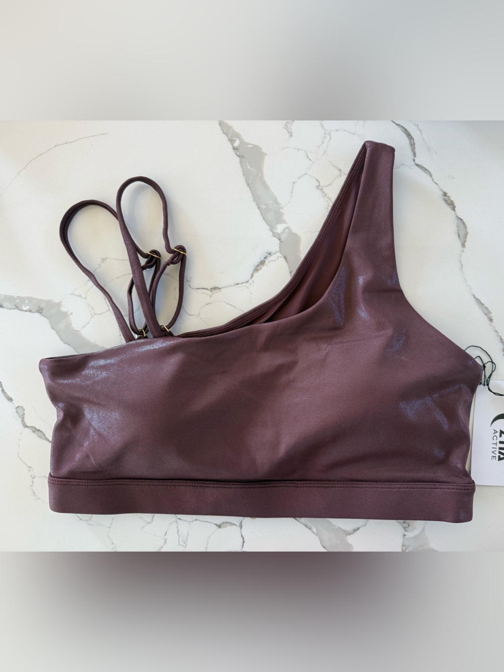 Zyia Burgundy Metallic Asym Light n Tight Bra Size XXL